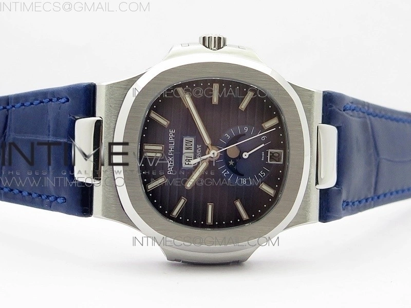 NAUTILUS 5726 SS GRF 1:1 BEST EDITION BLUE DIAL WORKING ANNUAL CALENDARON BLUE LEATHER STARP A.324 V2